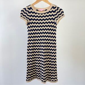 Lilly Pulitzer Navy and Tan Zigzag Knit Dress Size S